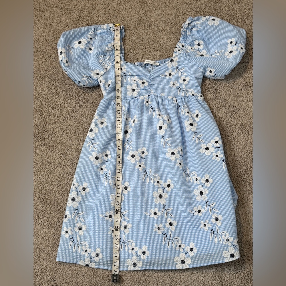 Altar’d State Gingham Daisy Print Embroidered Puff Sleeve Mini Dress. Size Small - Picture 10 of 12